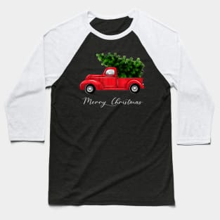 Merry Christmas Retro Vintage Red Truck Baseball T-Shirt